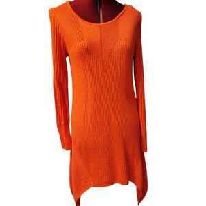 Zozo Orange Textured Knit Tunic Asymmetrical Sides Dress Size M